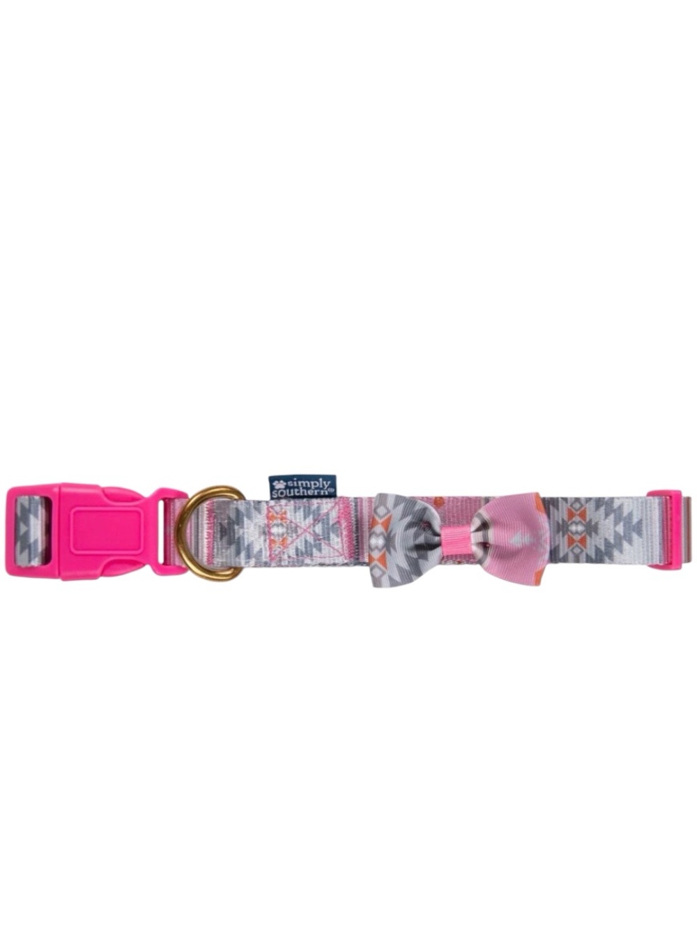 Simply Southern Pink & Gray Aztec Bow Dog Collar with Silver Ring
